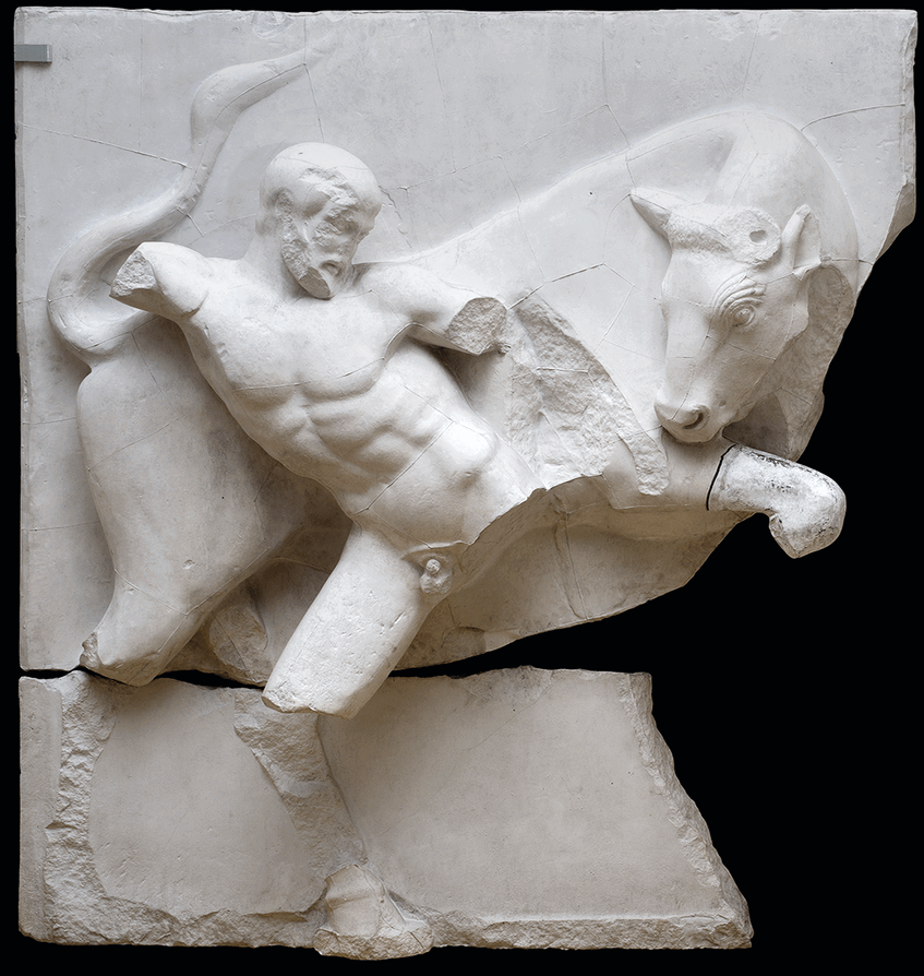 Herakles und der kretische Stier (Westmetope des Zeustempels)